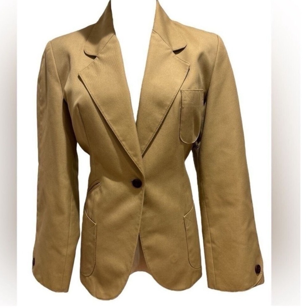 Etienne Aigner Equestrian Blazer Women 10 Tan Single Button Vintage 1970's
